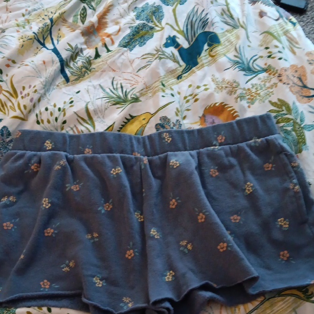 Floral Blue Women's Sweatshirt Shorts, Pj Shorts